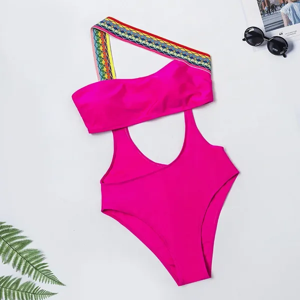 Damen-Bademode, sexy asymmetrischer Badeanzug, einteiliger Bikini mit Ausschnitt, Schrägkragen, Tanga, Biquini Conjunto De Bikini, Tankini, Strandmode