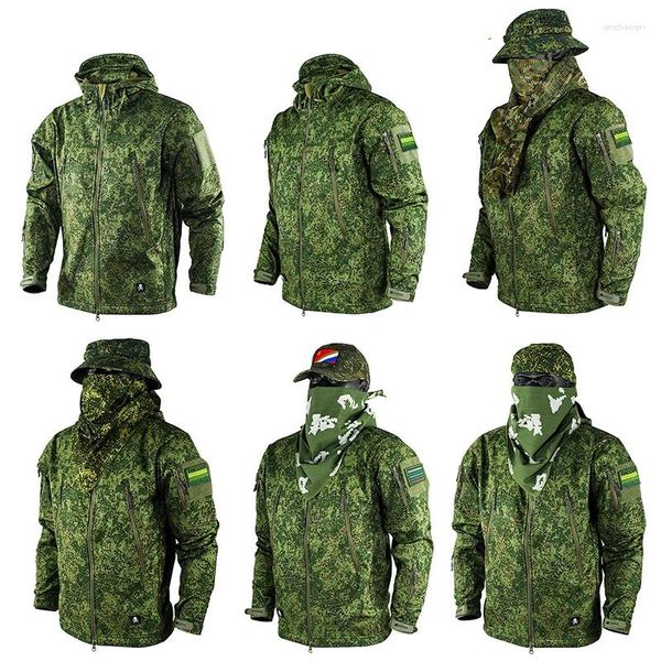 Abbigliamento da palestra Cappotto da uomo rigido mimetico russo per esterno primavera e autunno antipioggia Soft Shell verde