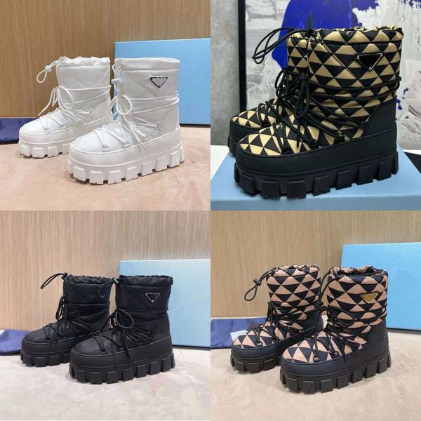 mit Box Damen Buchstabe P Moonlits Schneestiefel Nylon Martin Plaque Knöchel Ski Slip Runde Designer Schnürschuhe