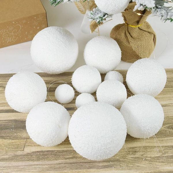 Decorações de natal 4/6/8/10cm bolas brancas pingente de árvore de natal espuma bola de neve pendurado ornamento bauble ano festa decoração para casa