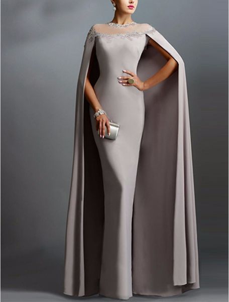 Elegantes, langes Spitzen-Mutter der Braut-Kleider mit Cape-Hülle, bodenlanges Patin-Kleid, formelles Partykleid für Frauen