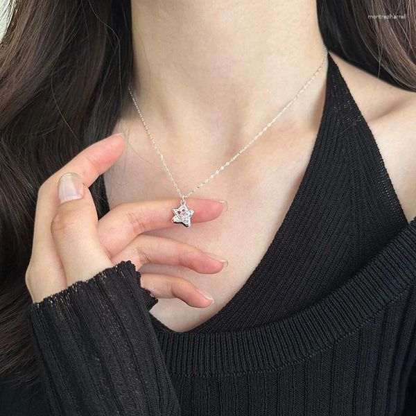 Teryaklar gerçek 925 Sterling Silver Star Kolye Kolye Kadın Boyun Zinciri Moda Pembe Kristal Kolyeler Kadın Takı Kız Hediye