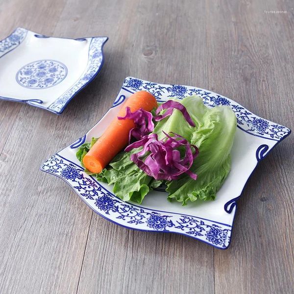 Pratos Azul e Branco Prato de Jantar Chinês Cerâmica Talheres Pintados à Mão Irregular Salada de Frutas Prato Casa Restaurante