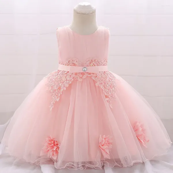 Платья для девочек, летняя детская одежда, кружевное платье с цветочным бантом для первого платья, детское платье для девочек на день рождения, подарок принцессы на крещение