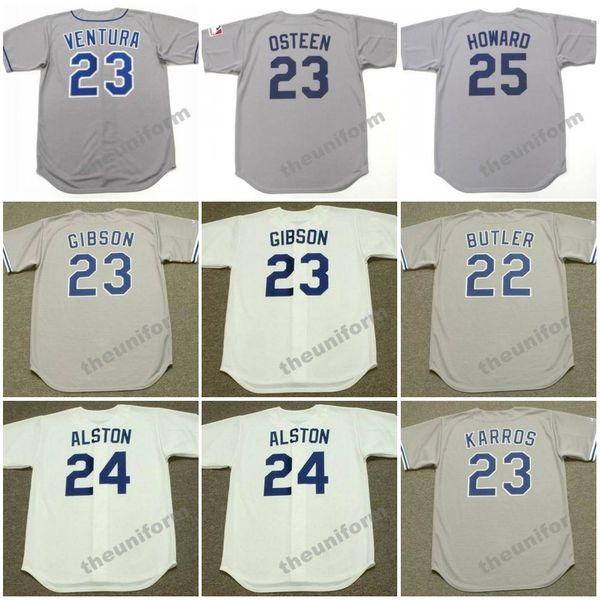 Masculino 1969-2003 Los Angeles BRETT BUTLER CLAUDE OSTEEN ERIC KARROS ROBIN VENTURA WALTER ALSTON FRANK HOWARD RICKEY HENDERSON Camisa de beisebol retrô S-5XL