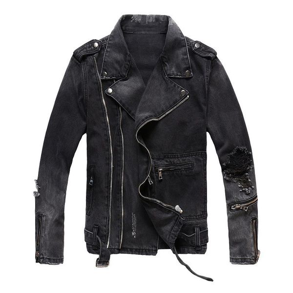 Мужская джинсовая куртка с перфорацией, облегающая внешняя мотоциклетная черная куртка в стиле панк, пальто для мальчиков, весенне-осенняя мужская ковбойская верхняя одежда, топы