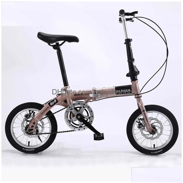 Biciclette da viaggio Bicicletta pieghevole da 14 pollici Tra-Light Bicicletta singola / a velocità variabile Mini bici da strada antiscivolo portatile per bambini Adt Studenti Dhqfy