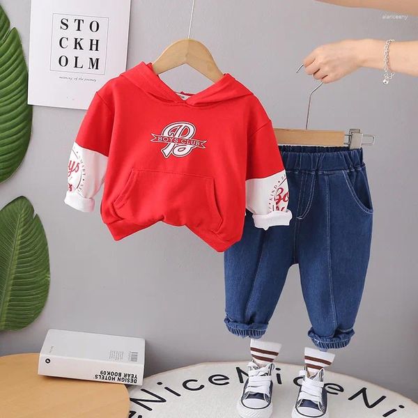 Set di abbigliamento Completi per bambini 2024 Vestiti per bambini autunnali per bambini Casual Lettera stampata a maniche lunghe con cappuccio Felpe e pantaloni 2 pezzi Vestito per ragazzi