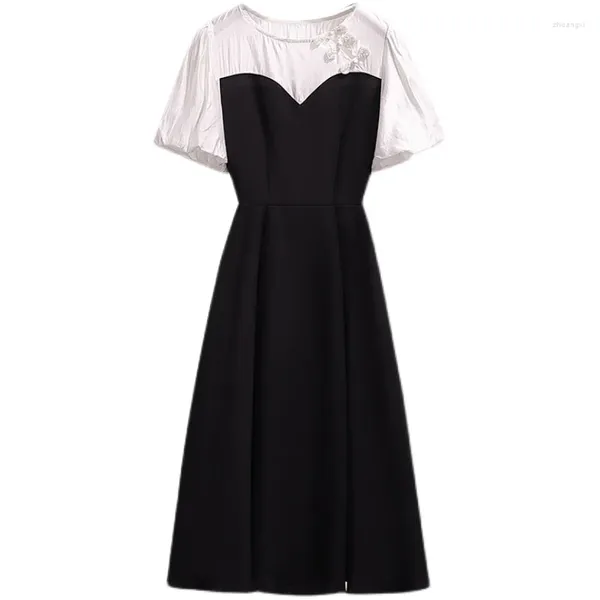Бальные платья женские большие размеры 4XL 2024 летняя мода элегантное шифоновое платье с коротким рукавом белое лоскутное черное женское винтажное платье