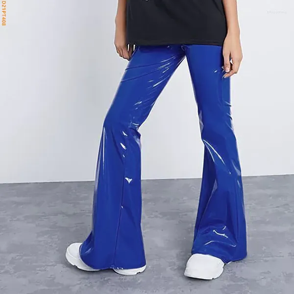 Pantaloni da donna allungare bodycon walusers da donna in alto in vita nere blu rossa in vetro flare in pelle Lady Slim Winter 2024