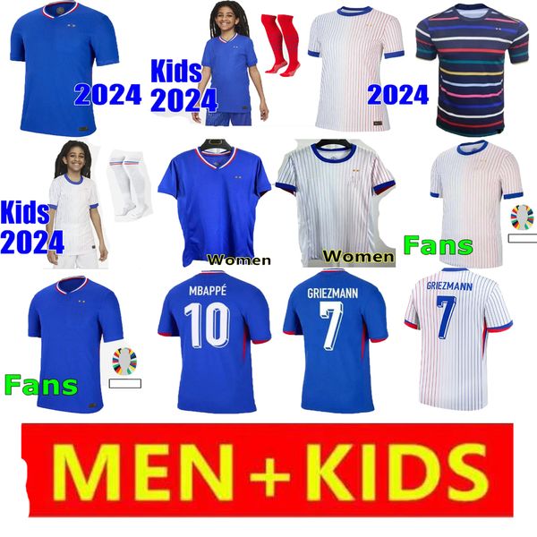 S-XXL Francês 2024 2025 Euro Cup Home Away Jersey MBAPPE GRIEZMANN camisas de futebol COMAN SALIBA THURAM DEMBELE KANTE Maillot Benzema GIROUD POGBA VARANE crianças homens fãs