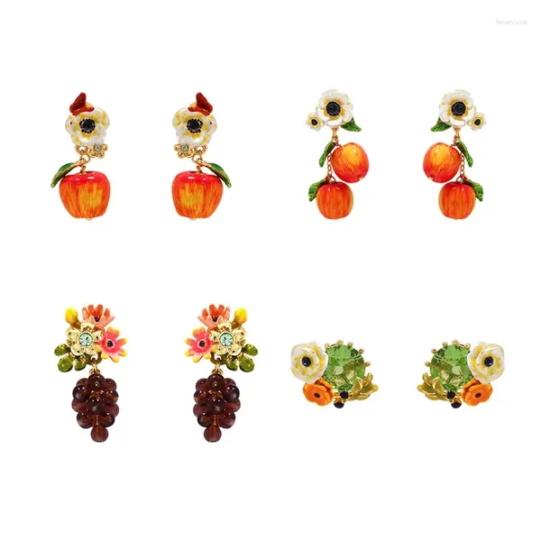 Collana Orecchini Set Smalto Smalto Frutta Estiva Pera Uva All'ingrosso Per Donna Tendenza