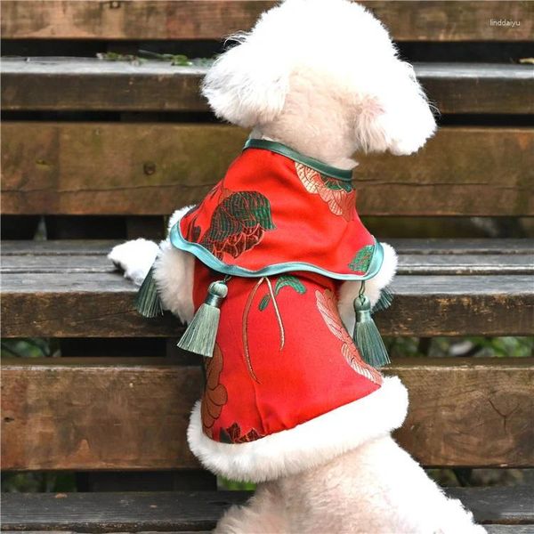 Vestuário para cães 2024 Chinês Primavera Festival Ano Roupas Roupas Tang Terno Cheongsam Quente Cachorrinho Casaco Bichon Yorkie Poodle Outfit
