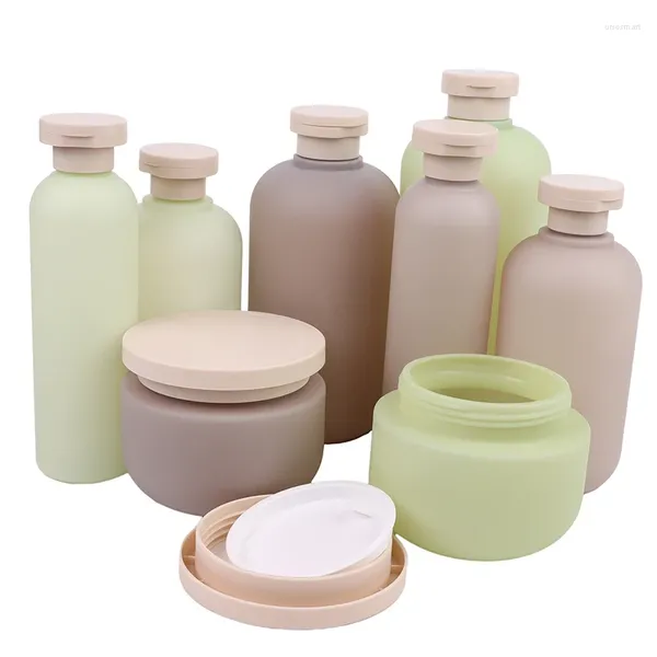 Depolama şişeleri yeşil gri doldurulabilir şişe filp kapağı boş plastik el dezenfektan şampuan losyon kozmetik krem ​​kavanozlar seyahat esaslar