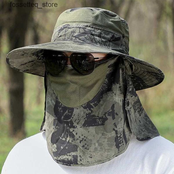 Moda Máscaras Faciais Pescoço Gaiter Verão Mens e Mulheres Chapéus Ao Ar Livre Guarda-Sol Laço Laço Pescador Protetor Solar Adequado para Pesca Caça L240323