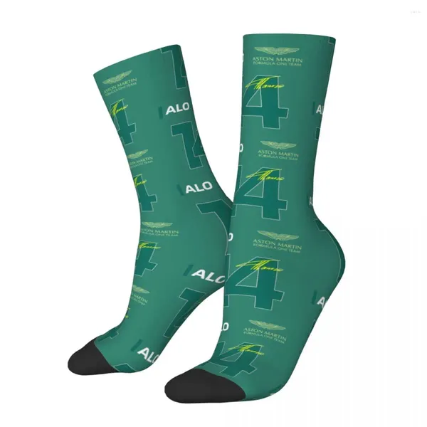 Meias masculinas feliz engraçado novidade Fernando Alonso 14 Car Racing Sock Poliéster Gráfico Feminino Primavera Verão Outono Inverno