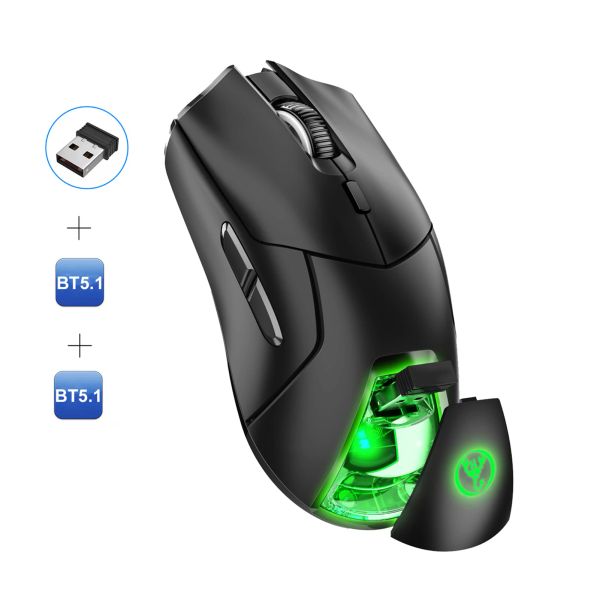 Ratos HXSJ T40 Mouse sem fio 2.4G + BT5.1 + BT5.1 USB Modos triplos 4000DPI Mouse com 7 RGB Light Gaming Mouse para PC Computador Notebook