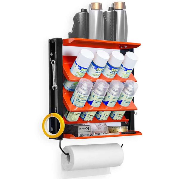 Rack de suporte Ultrawall com suporte para toalha de papel, lata de tinta spray montada em aço, prateleira de montagem na parede de garagem, rack de armazenamento de ferramentas utilitárias, comporta 100 libras