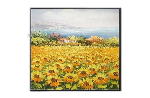 Resimler Güneşli kasaba ve çiçek tarlaları soyut yağlı boya modern duvar sanatı oturma odası çerçeve yok resim ev dekorasyonu 6095042