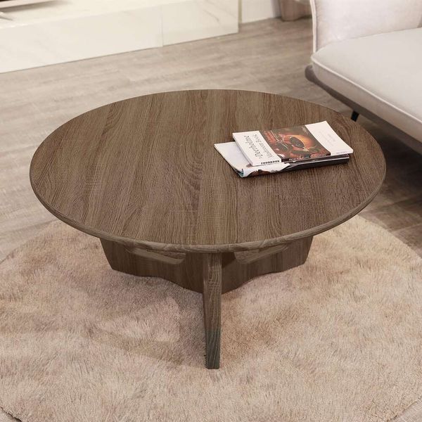 Mesa de centro circular de madeira FINECASA com pernas curvas, sofá especial, decoração de casa, mesa de sala, 91,44 x 45,72 cm, cor Chesut