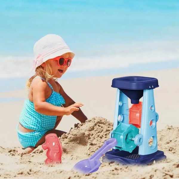 Giochi con la sabbia Divertimento in acqua Set di giocattoli con sabbia da spiaggia per bambini Set di giocattoli con ruota di sabbia con rastrello a vanga 2 stampi a forma di giocattolo da gioco per bambini all'aperto 240321