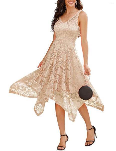 Vestidos de pista de luxo feminino com decote em v vestido de baile champanhe uma linha renda cocktail assimétrico formal dama de honra midi vestido de noite casamento convidado