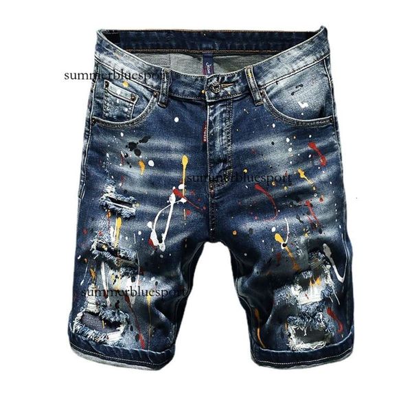 2019 verão high street na moda primavera divisão pintada à mão pintura buraco remendo denim shorts masculino