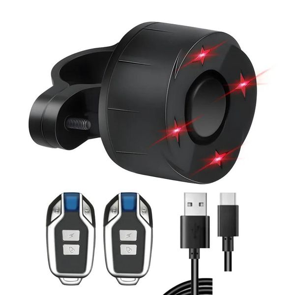 Luzes de bicicleta USB recarregável sem fio anti-roubo alarme com controle remoto luz traseira inteligente 110db sensor de vibração de freio entregar otrnb