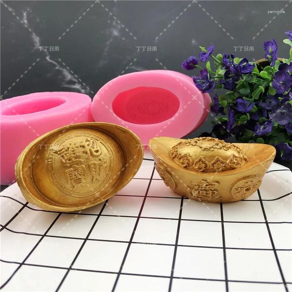 Moldes de cozimento Lingote de ouro chinês em forma de silicone molde de chocolate estênceis de biscoito molde de dinheiro para ferramentas de decoração de bolo fondant