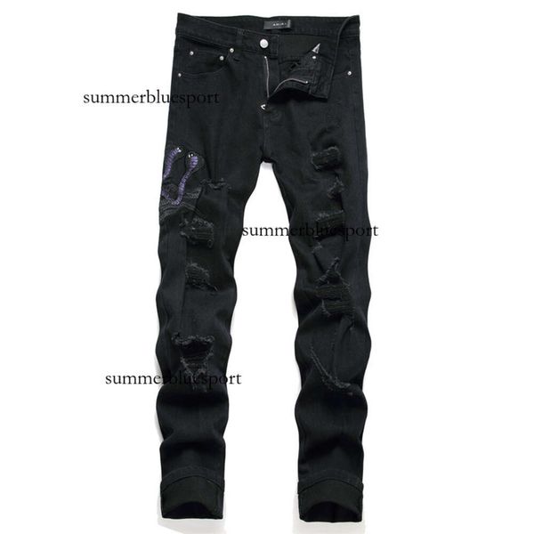 2023 inverno rua na moda jeans perfurados masculinos moda tendência remendo bordado elástico pequenos pés calças de cintura média