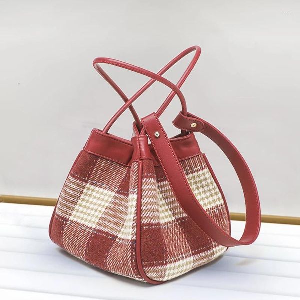 Umhängetaschen Chinesischen Stil Plaid Eimer Für Frauen Luxus Designer Handtaschen Geldbörsen 2024 Woolen Mit Innentasche Mini Tuch