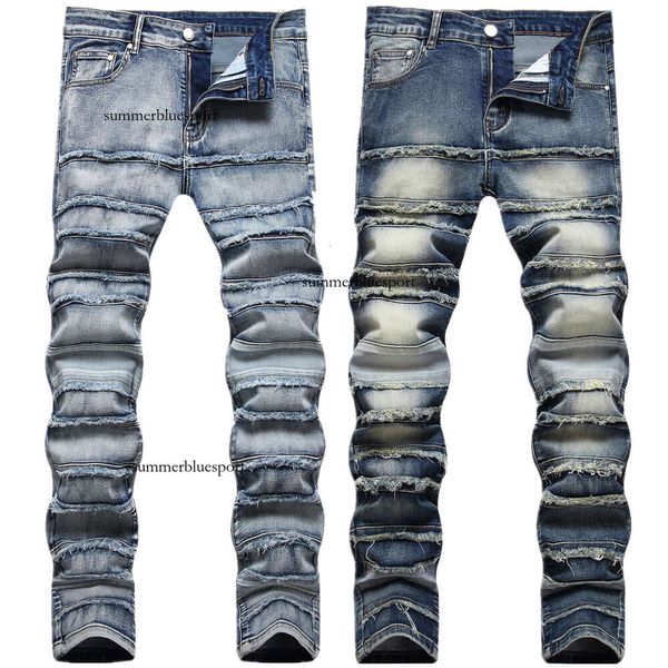 Calça jeans masculina moderna, desgastada, sem balas, com pés pequenos, rock and roll, calça justa bordada