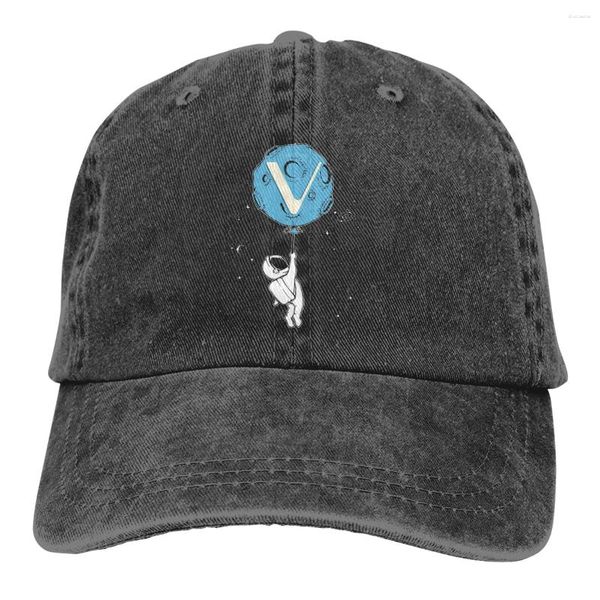 Cappellini con visiera Palloncino Luna Astronauta Il berretto da baseball Cappello con visiera Sport Unisex Outdoor Personalizzato VeChain Coin VET Cappelli di criptovaluta