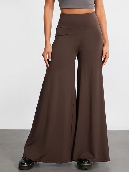 Damenhosen Mxiqqpltky Frauen Lässige, weite Beine, hohe Taille, Baggy-Yoga-Jogginghose, Stretch-Flowy-Palazzo-bequeme Arbeitshose