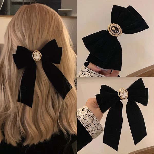 Preto veludo arco grampos de cabelo elegante tecido liga rosas grampos de cabelo para mulheres moda rabo de cavalo barrette heawear acessórios 240321