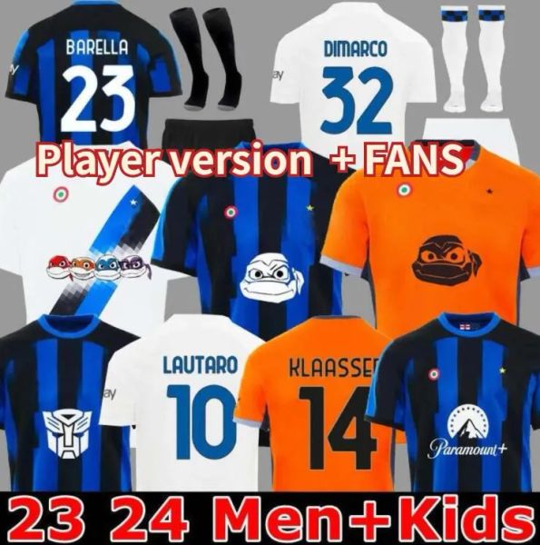 2024 LUKAKU Camisa de futebol BARELLA DZEKO MILANS LAUTARO VIDAL J. CORREA 23 24 INTERS Camisa de futebol CALHANOGLU GAGLIARDINI Kit masculino amarelo 3º equipamento infantil