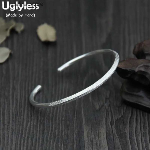 Braccialetti con ciondoli Uglyless Real S 999 Braccialetti in argento per le donne Gioielleria raffinata Moda semplice smerigliato sottile braccialetto regolabile fatto a mano Bijoux coreano L240322