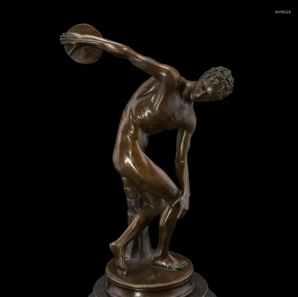 Dekoratif figürinler 33 cm batı art deco bronz çıplak adam çocuk spor insanları diskus atış heykel