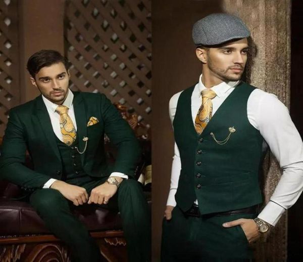 Dark Hunter Green Men Düğün Takımları İçin Takım Elbiseler Akşam Elbisesi Blazer Damat Smokin Çentikli Yakel İnce Fit Balsası Business Takım Ceket 6174190