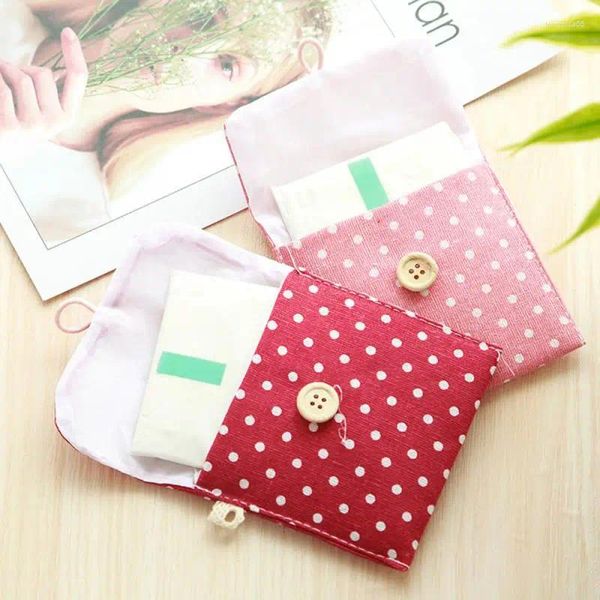 Sacos de armazenamento Menina Polka Dot Algodão Linho Sanitário Bolsa Bolsa Tia Toalha Saco Cosméticos Organizador Gota