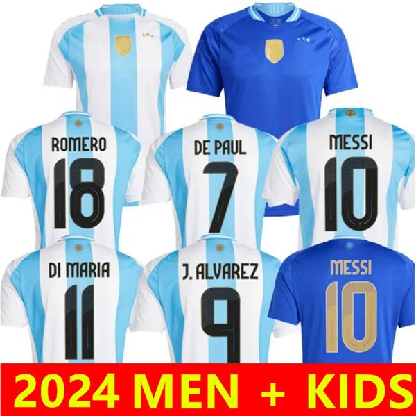 nuovo 2024 2025 Argentinas Maglie da calcio Fans Player Versione MESSIS MAC ALLISTER DYBALA DI MARIA MARTINEZ DE PAUL MARADONA Maglia da calcio per uomo e bambino Maglia HOME AWAY