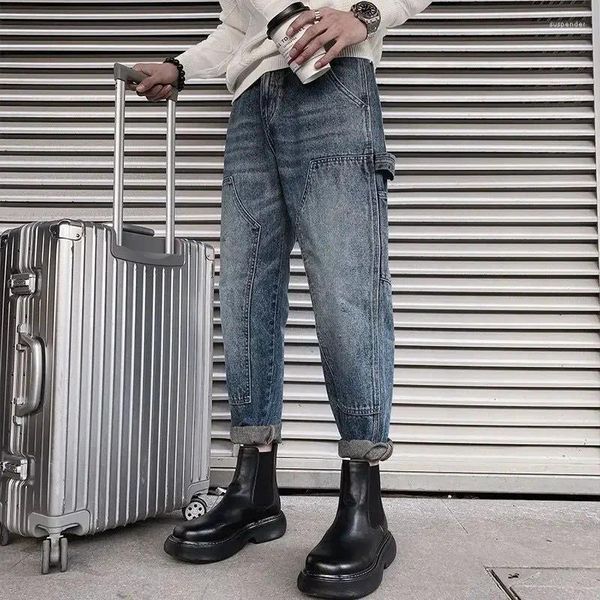 Jeans da uomo Pantaloni da cowboy da uomo Cargo affusolati con tasche Pantaloni invernali moda coreana elegante denim primavera autunno Kpop Xs sciolto