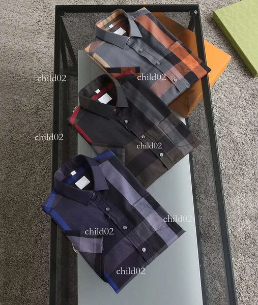 Hochwertiges Designer-Freizeithemd Burbereys Herren Camisas De Hombre Mode Geometrischer Karodruck Kurzarm Revers Business Vielseitig #01