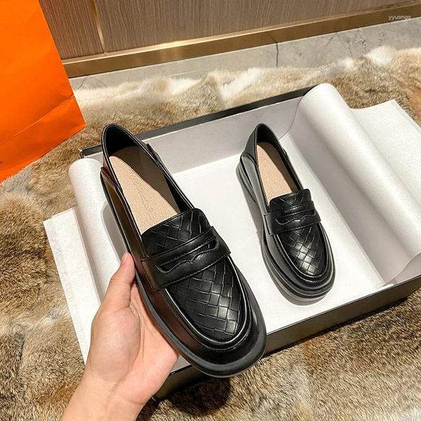 Casual Schuhe Mode Frauen Penny Loafer Hohe Qualität Weben Dicke Böden Braun Frau Nette Damen Wohnungen Große Größe Uns 11