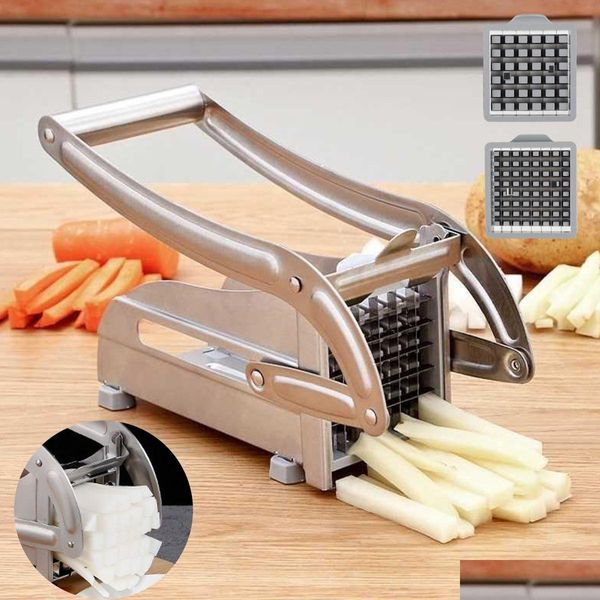 Ferramentas de vegetais de frutas Aço inoxidável Cortador de batata frita Cortador de batata Mtifunction Chopper com 2 lâminas para cozinhar tomate 230728 Drop Ot0Ex