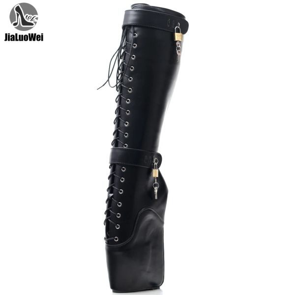 BOTAS 18cm Extreme High Heel Fetish Sexy Cardias de Laceup Botas de Balé HELELLESS BOTAS UNISSISEX LOCKable Kneehigh