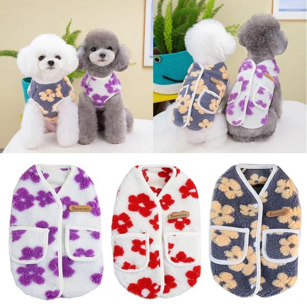 Abbigliamento per cani Vestiti per fiori a cinque foglie per animali domestici Cappotto in velluto corallo Gilet per cani Giacca calda e morbida per la pelle Forniture confortevoli Ropa Perro