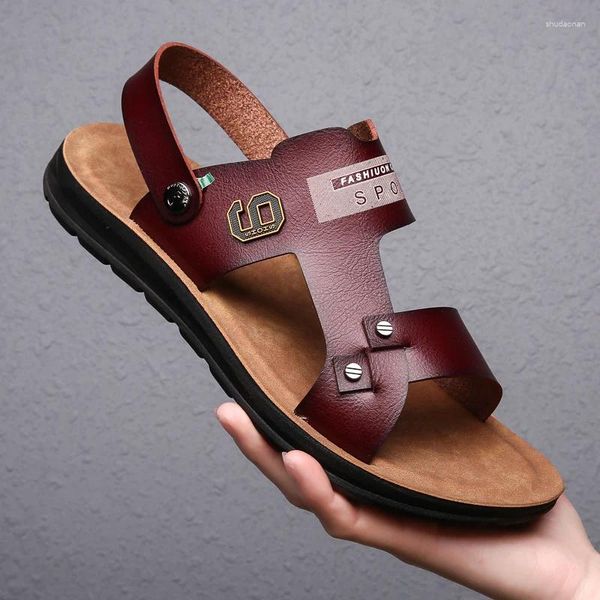 Sandalen Herren Leder Slipper mit Riemen Sommerschuhe Sneaker Atmungsaktiv Klassisch Sport Outdoor Walking Flat