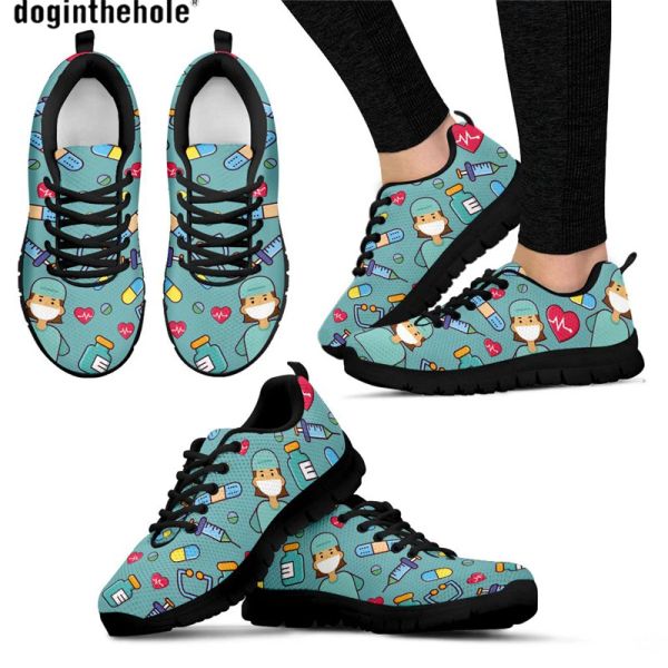 Wohnungen Dinhehlohe Frauen Sneakers Krankenschwester Herzdruck atmungsable Mesh Flats Schuhe für Damen Girls Casual Student Nursing Schuhe