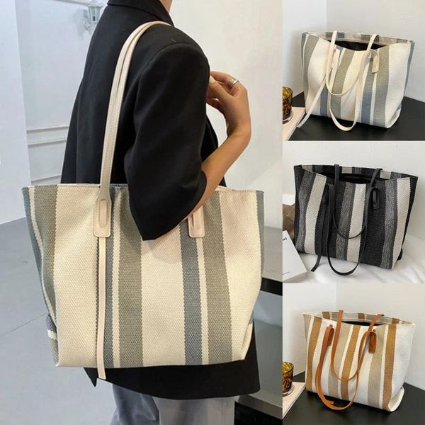 Umhängetaschen Große Kapazität Damen Weibliche 2024 Einfache Vertikale Streifen Casual Tote Tasche Mode Frauen Handtasche Shopper